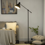 Lampadaire sur pied salon bureau 40w e27 - hauteur r�glable, abat - jour et bras orientable - acier noir ...