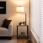 Costway - lampadaire sur pied salon avec table d'appoint 2 port usb et bras de lampe rotatif  360, ...