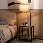 Relax4life - lampadaire sur pied salon avec tablette de bois poteau de lampe rotatif  3602 usb , lampe ...