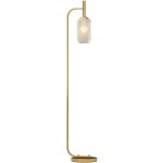 Lampadaire sur pied style rétro h. 153 cm piètement mât métal doré abat - jour verre texturé Lampadaire sur pied style rétro h. 153 cm piètement mât métal doré abat - jour verre texturé