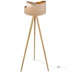 Lampadaire sur pied tr�pied abat - jour en bois motif