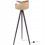 Lampadaire sur pied tr�pied abat - jour en bois motif