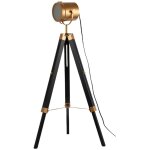 Lampadaire tr�pied en bois naturel r�glable dor� h140cm