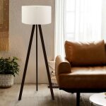 Lampadaire tr�pied moderne noir, abat - jour blanc kilis