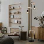 Lampadaire vintage lampadaire en bois noir lampadaire de salon avec abat - jour en treillis mtallique, ...