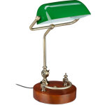 Lampe de banquier, abat - jour en verre inclinable, pied en bois, bureau e27, r�tro, vert - marron - ...