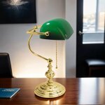 Licht - erlebnisse - lampe banquier en laiton massif verre 39 cm de haut en vert poli lampe de table ...