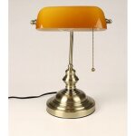 Lampe de bureau de banquiers en verre couleur orange, avec interrupteur � cha�ne, luminaire enfichable ...