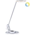 Lampe de bureau blanc et argent� en aluminium et pierre 45 cm � led et usb corvus