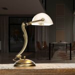 Lampe de bureau en laiton massif de couleur bronze clair en style art nouveau avec abat - jour blanc ...