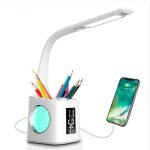 Lampe de bureau led avec porte - stylo / �cran heure / calendrier - lumi�re d'atmosph�re nocturne usb ...