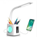 Lampe de bureau led avec porte - stylo / �cran heure / calendrier - lumi�re d'atmosph�re nocturne usb ...