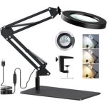 Lampe de bureau avec loupe 8x et led, lampe loupe sur pied 2 - en - 1 avec base et pince, 3 modes de ...