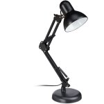 Lampe bureau retro, bras articul� flexible, veilleuse lecture bureau, m�tal, e27, hlp: 50x27x15 cm, noire ...