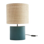 Miliboo - lampe  poser en cramique bleu ptrole mat et abat - jour en raphia naturel h40 cm tiga