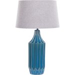 Beliani - lampe  poser en cramique bleue base ctele lumire ambiante abat - jour lin abava