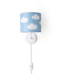 Lampe  poser chambre enfant abat - jour tissu rond applique lune toiles e14 lampe murale - blanc, bleu ...