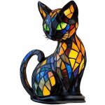Lampe chat, vitrail veilleuse chat, r�sine color�e d�coration vintage lampe en forme de chat, table led ...