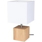 Lampe � poser en ch�ne huil� design cubic abat jour blanc 1 ampoule trongo