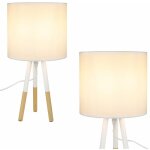 Lampe de chevet lot de 2 en bois blanc e27 style rustique petite avec abat - jour en tissu naturel lampe ...
