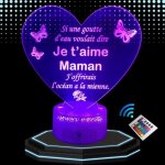 Lampe de chevet 3d led cadeau mere maman amour, veilleuse changement de couleurs, lampe tactile no�l ...