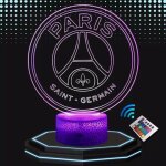 Lampe de chevet 3d led - psg - veilleuse tactile - 16 couleurs - id�e cadeau football - d�coration unique ...