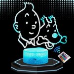 Lampe de chevet 3d led, tintin et milou, 16 couleurs , tactile, d�corative , id�e cadeau