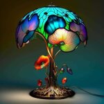 Lampe de chevet champignon en r�sine, lampe de table de s�rie de plantes en verre teint�, lampe de bureau ...