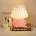 Lampe de chevet champignon lampe veilleuse chambre en verre, id�ale pour cadeaux, luminoth�rapie (rose) ...
