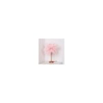 Lampe de chevet led, forme pissenlit, fil de cuivre, plume rose romantique