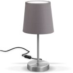 Lampe de chevet moderne avec abat - jour en tissu gris ? pied en m�tal stable et antid�rapant design ...
