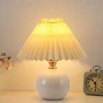 Lampe de chevet nordique, petite lampe de table lumi�re chaude e27, abat - jour en tissu pliss� base ...