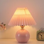 Lampe de chevet nordique, petite lampe de table lumi�re chaude e27, abat - jour en tissu pliss� base ...
