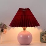 Lampe de chevet nordique, petite lampe de table lumi�re chaude e27, abat - jour en tissu pliss� base ...