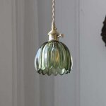 Lampe d�corative japonaise r�tro en verre fleur en verre, version filaire, e26, verte, sans source lumineuse ...