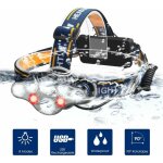 Lampe frontal led, 8 modes lampe frontale usb rechargeable torche 12000 lumin, ipx4 tanche, lampe frontal ...