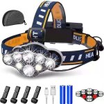 Lampe frontale led rechargeable, ultra puissante lampe � 8 del de 18000 lumens, torche frontale �tanche ...