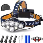 Lampe frontale led ultra puissante, 2000 lumens 8 led 8 modes lampe frontale led rechargeable usb 90� ...
