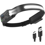 Lampe frontale led ultra puissante avec 8 modes d'�clairage, grand angle de 340�, rechargeable, avec ...