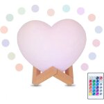 Lampe led en forme de coeur, impression 3d, dimmable 16 couleurs, tlcommande et interrupteur tactile, ...