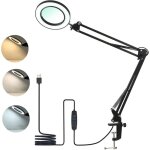 Lampe loupe  led avec pince, lampe de bureau 3 couleurs avec luminosit rglable sur 10 niveaux, 5x ...
