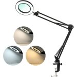 Lampe loupe � led avec pince, lampe de bureau 3 couleurs avec luminosit� r�glable sur 10 niveaux, 8x ...