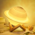 Lampe lune 16 couleurs led rechargeable lampe saturne 3d 15cm dimmable lampe nuit avec support en bois ...