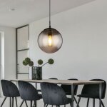 Lampe pendule plafond boule filament fum�e salon �clairage lampe en verre dimmable dans un ensemble comprenant ...