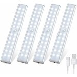 Lampe de placard 4 pcs 24 led, lampe led dtecteur de mouvement 3 modes d'clairage, lampe led rechargeable, ...