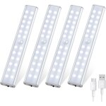 Lampe de placard 4 pcs 96 led, lampe led d�tecteur de mouvement 3 modes d'�clairage, lampe led rechargeable, ...