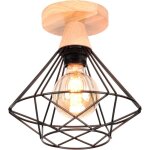 Lampe de plafond industrielle rétro plafonnier métal et bois luminaire plafonnier cage géométrique noir ... Lampe de plafond industrielle rétro plafonnier métal et bois luminaire plafonnier cage géométrique noir ...