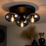 Lampe de plafond verre fum� filament dimmable lampe de salon plafonnier rond boule de verre, m�tal noir, ...