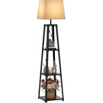 Lampe de sol en m�tal et mdf � 3 niveaux avec abat - jour en tissu, �42x166 cm, noir et beige
