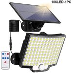 Lampe solaire 106 led avec d�tecteur de mouvement ext�rieur, t�l�commande 3000lm, projecteur solaire ...